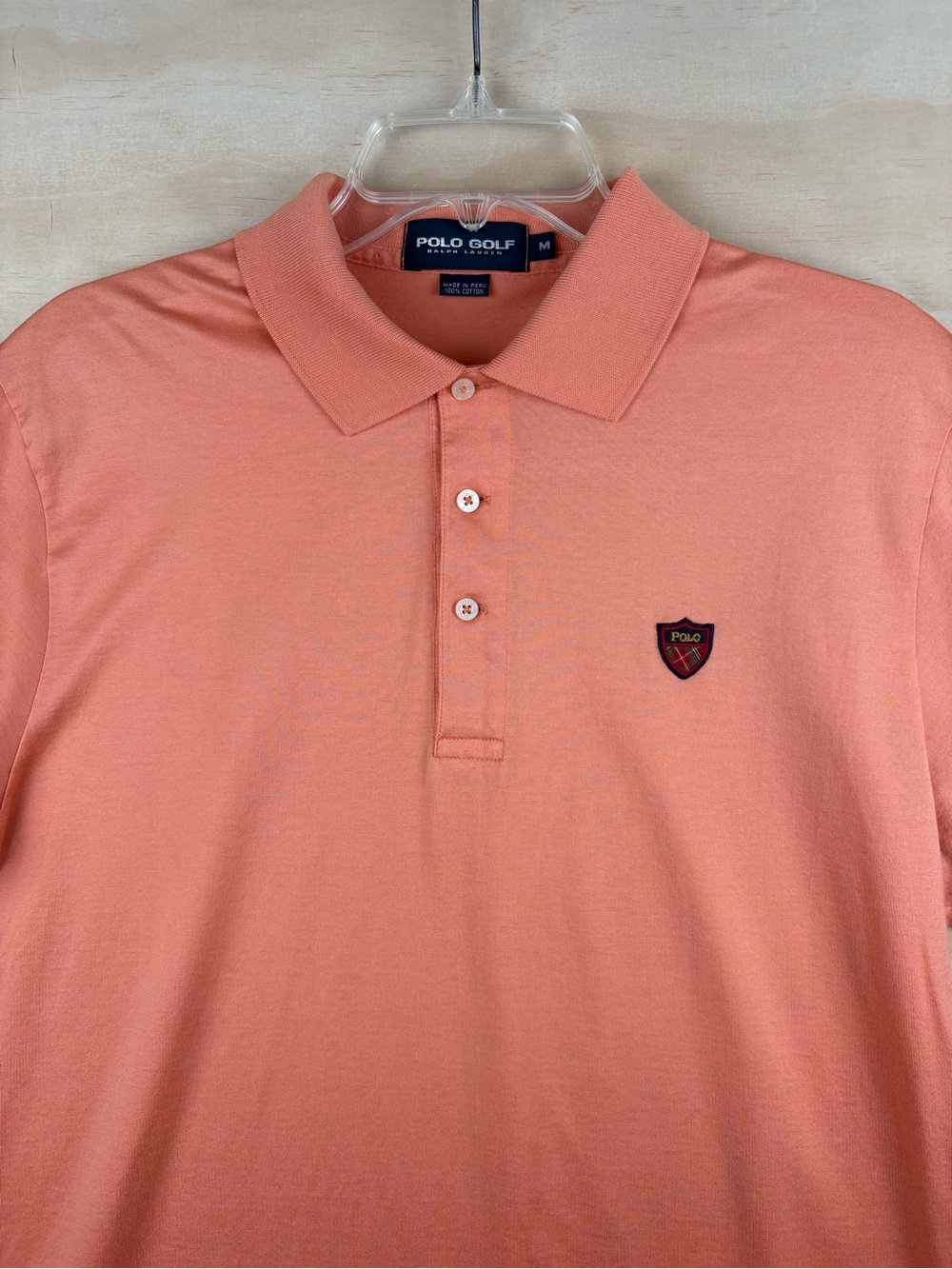 Polo Golf Ralph Lauren Polo Shirt Mens Medium Cotton Salmon Pink Crest Logo